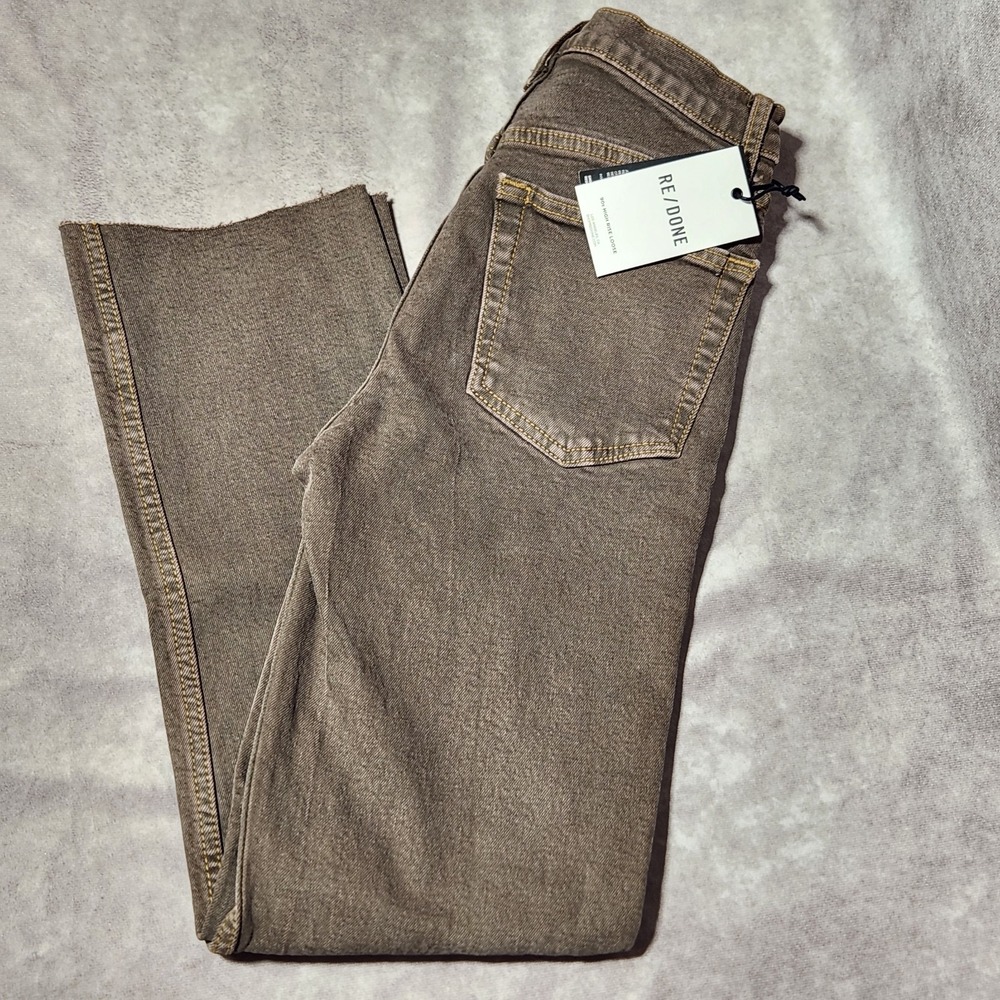 women's RE/DONE Brown denim Jeans 90s High Rise Loose Button Fly Raw Hem size 23
